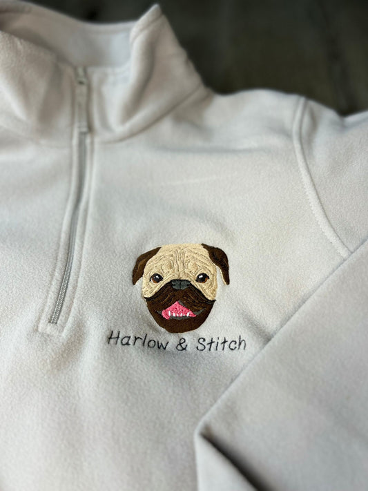 Embroidered Pet Portrait Fleece Quarter Zip Jacket